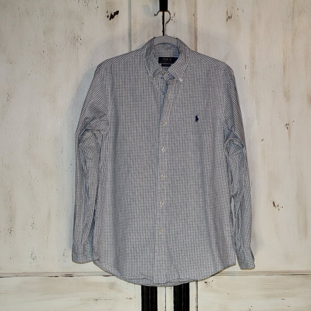 Polo Ralph Lauren Classic Fit‎ greenish/gray and white long-sleeve button-down S